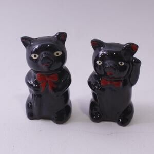 Japan, Maneki-neko, Black Cat, Salt and Pepper Shakers, Ceramic, ~ 250827-WH 563